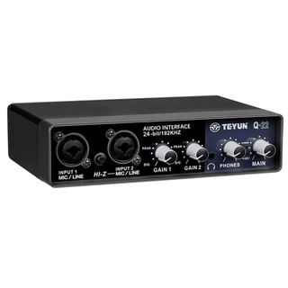 Q-22 Interface de áudio Placa de som com monitor 48V Phantom Power Guitarra eléctrica Misturador digital Consola de mistura para gravação em estúdio