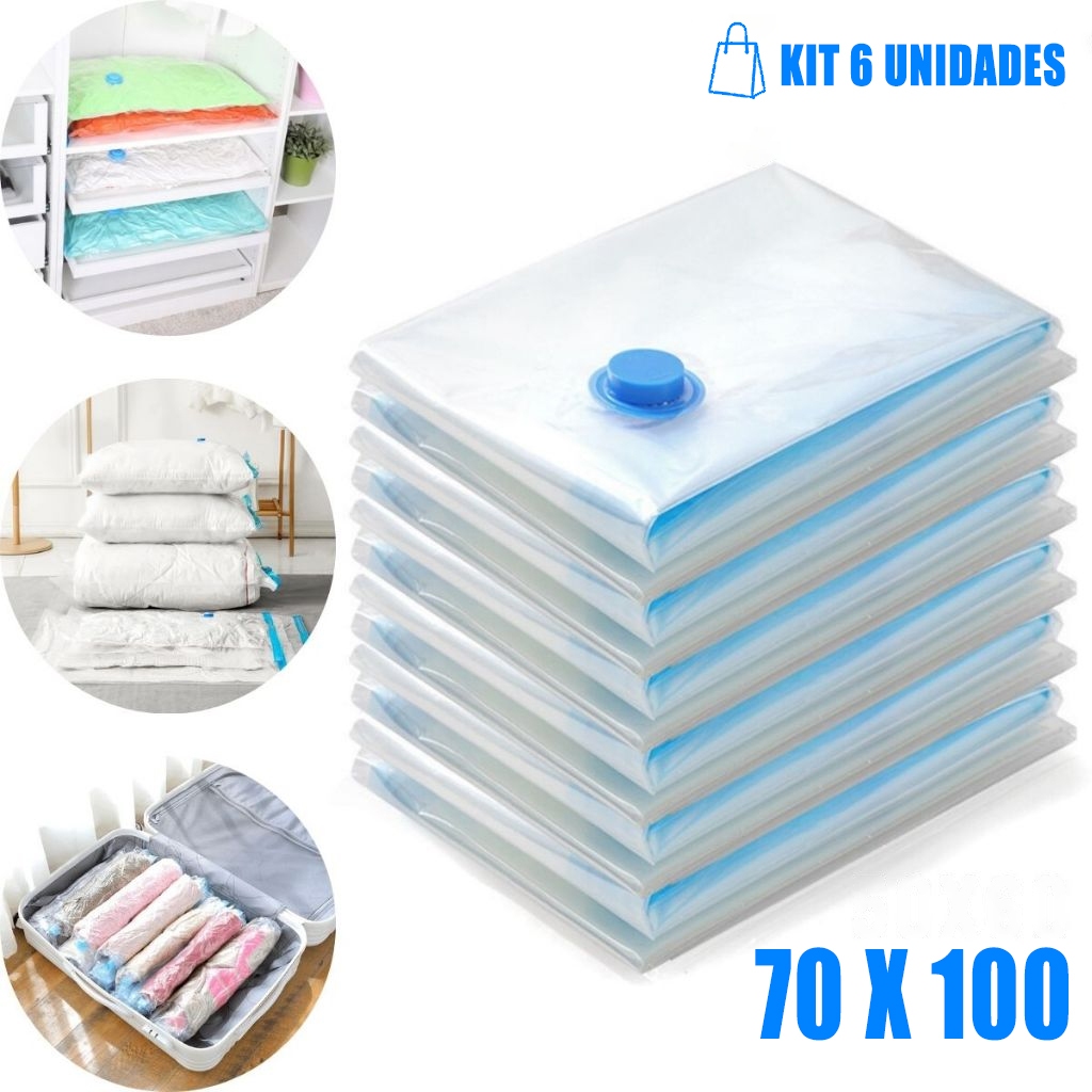 Kit 6 Saco A Vacuo 70X100 Organizador Edredom Cobertor Roupa