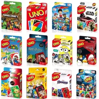 Jogo de Cartas Baralho UNO Flip Personagens *Carros 3 Barbie Minecraft Minions Vingadores Harry Potter Mario Frozen Stumble Guys Dragon Ball Tom e Jerry*