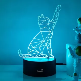 Abajur Luminária Decoração Led 3D Gatinho Para Presente