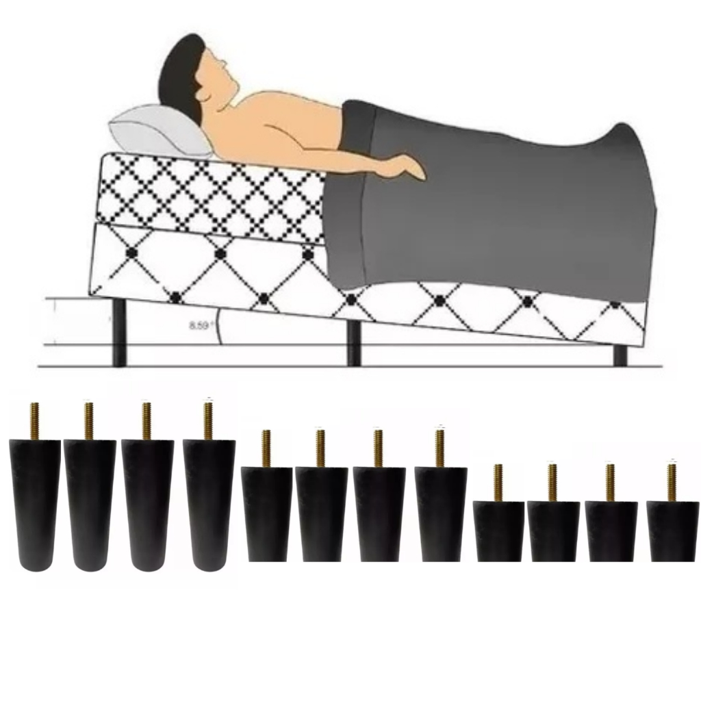 Kit 12 pés cama box Anti Refluxo madeira maciça Preto