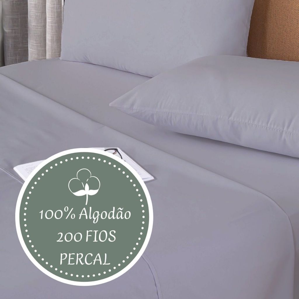 Kit Jogo de Cama Casal Lençol com Fronha Percal 200 fios 100% Algodão Cores Modernas e Suaves 4 peças Roupa de Cama Completo