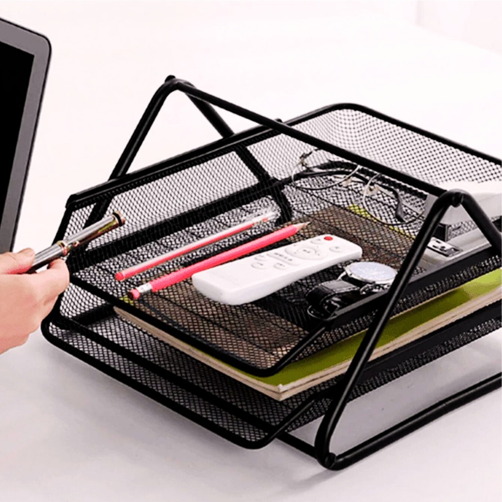Organizador Mesa Escritório 2 andar , mesa organizadora Bandeja Documento removiveis tamanho Papel A4 Metal Novidade 2024