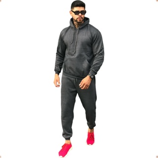Conjunto Moletom Masculino Capuz Liso Bolso Frontal Casaco Cordão Top Casaco Masculina Touca Ajustavél Bolso Canguru Cordão Slim Moletom Capuz Bolso Frontal Blusa Canguru Casaco Azul Preto Branco Cinza