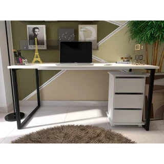 Escrivaninha Modelo Industrial + Modulo Chão 3 Gavetas Multiuso