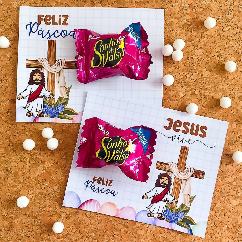 50 UNIDADES DE CARD Personalizado + Bombom/Chocolate - Páscoa - MOD 04 - SERENATA/OURO BRANCO/SONHO DE VALSA