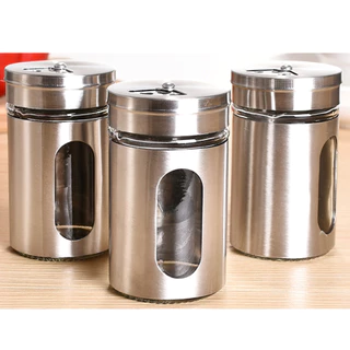 Kit Jogo Conjunto com 3 Potes Porta Tempero Condimentos Aço Inox 90ml Barato Utilidades Doméstica