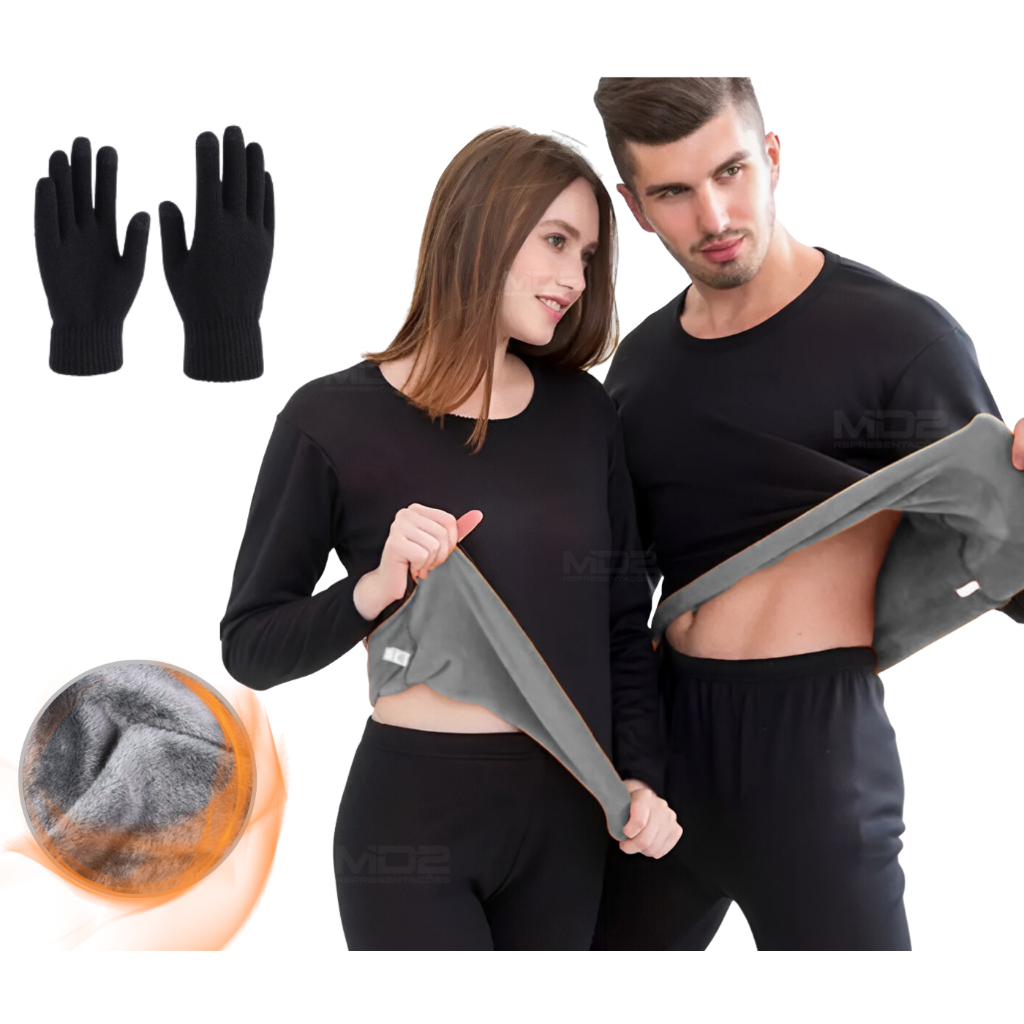 Kit Frio Conjunto 2º Pele Camisa + Calça Térmica Luva Touch INV280/295-KIT-INV04
