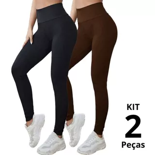 KIT 02 Legging Flanelada Grossa Calça Leg Peluciada Forrada Por Dentro Costura Reforçada Calça Térmica