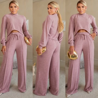 CONJUNTO LANZINHA FEMININO CROPED E PANTALONA M-(38/40) e G-(42/44) OUTONO/INVERNO