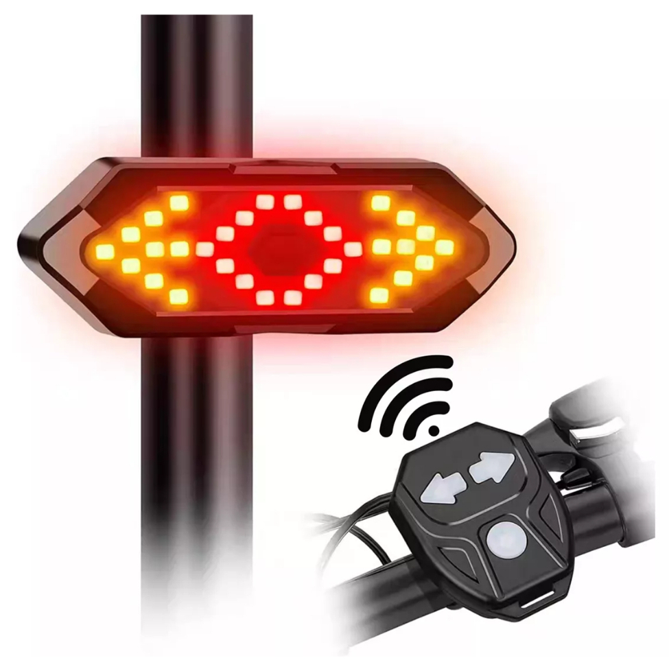 Seta E Lanterna Traseira Para Bike Com Controle S/Fio Usb 32 Leds ...