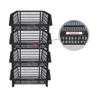 Kit 12 Cestos Empilhável 55 Litros Expositor Organizador Gondola Plástico Preto
