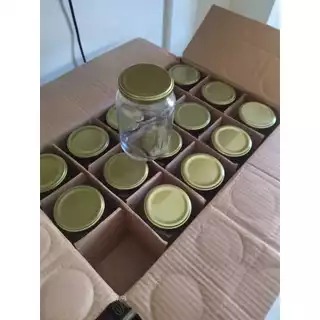 Pote Vidro 600 ml com tampa metálica dourada - Pacote com 15 potes