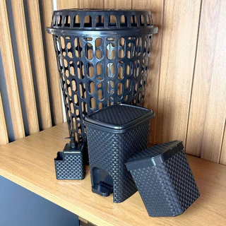 Conjunto Essenciais 04 peças: Cesto Telado 60l + Lixeira 07l + Lixeira 05l + Porta Detergente