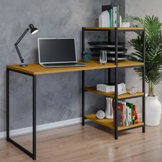 Escrivaninha Industrial Mesa Home Office Com Prateleiras Atlanta - LH Móveis