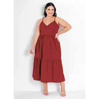 Vestido femininno plus size de alcinha lisa transpassado com franzido