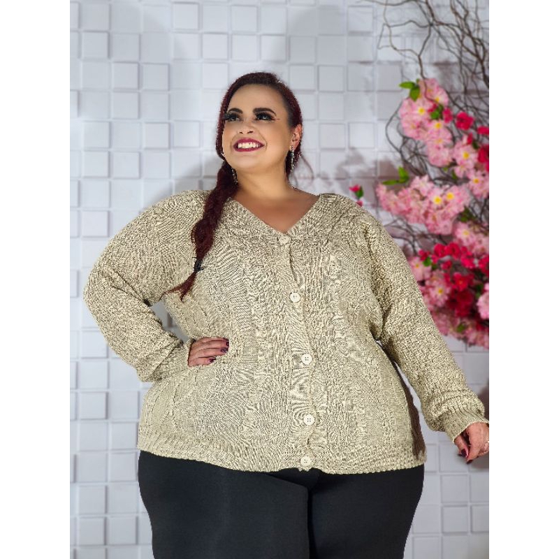 Casaco lã PLUS SIZE 50 a 54, 56 tricot tricô | Shopee Brasil