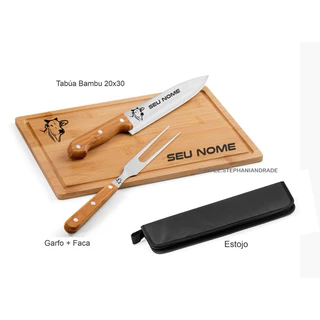 Kit Churrasco 2 Peças + Tábua para Churrasco Personalizado