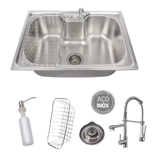 Cuba Pia Cozinha 50x40 Gourmet Aço Inox Com Acessórios e Torneira Gourmet Monocomando Inox Luxo Escovado