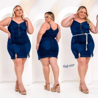 Vestido plus size jeans com Lycra e torçal ref:2331