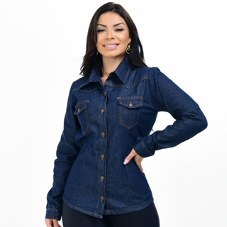 Camisa jeans hot sale feminina estampada