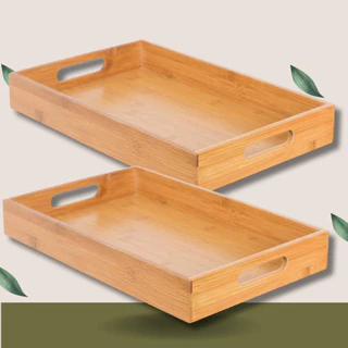 2x Bandeja Bambu Retangular Multiuso Café Manhã 33,5x22cm Alça Resistente