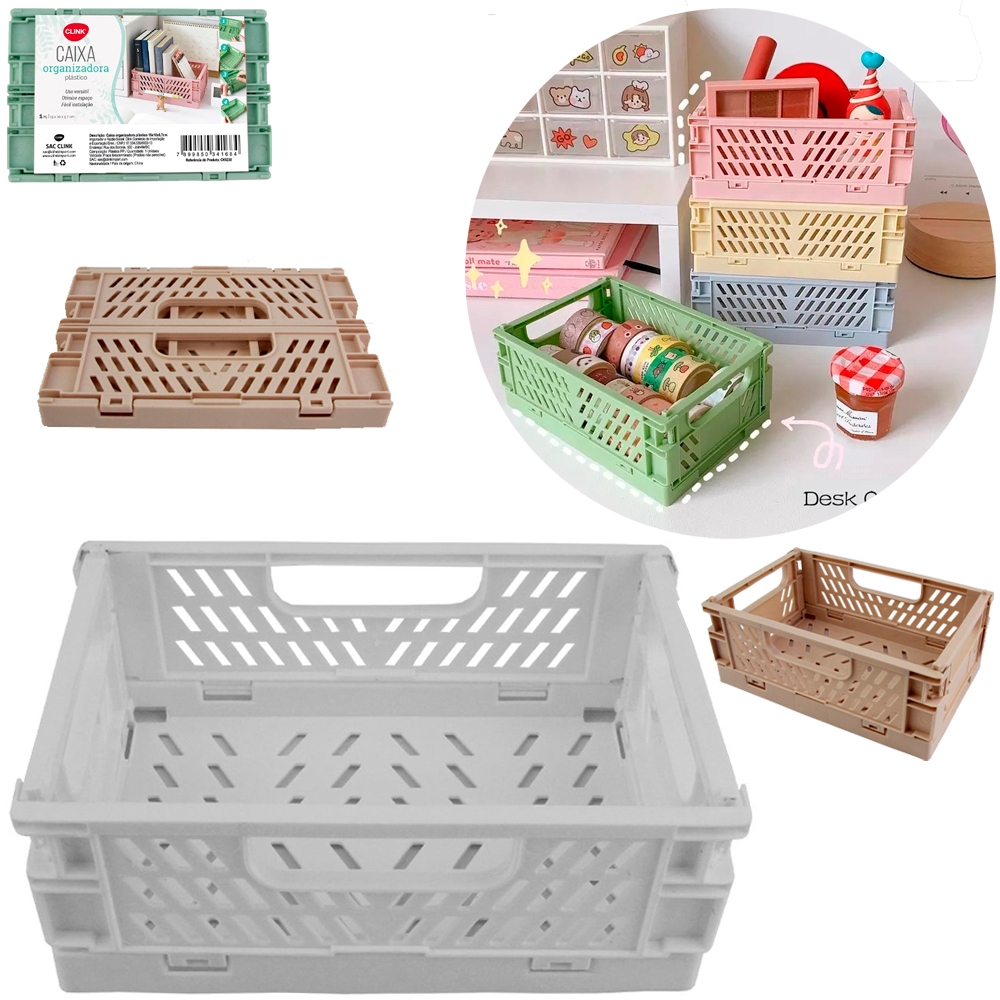 Cesto Caixa Organizador De Plástico Retangular Dobrável Com Alça