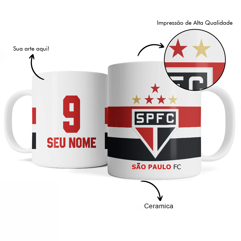 Caneca de Time Personalizada Com Nome São Paulo SPFC