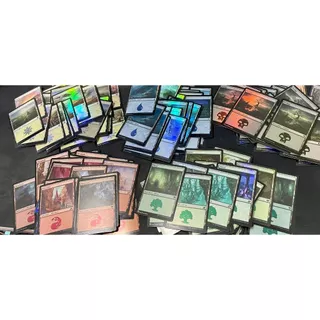 Kit/Lote com 5 Terrenos Básicos Foil (brilhante/metalizado) de Magic the Gathering