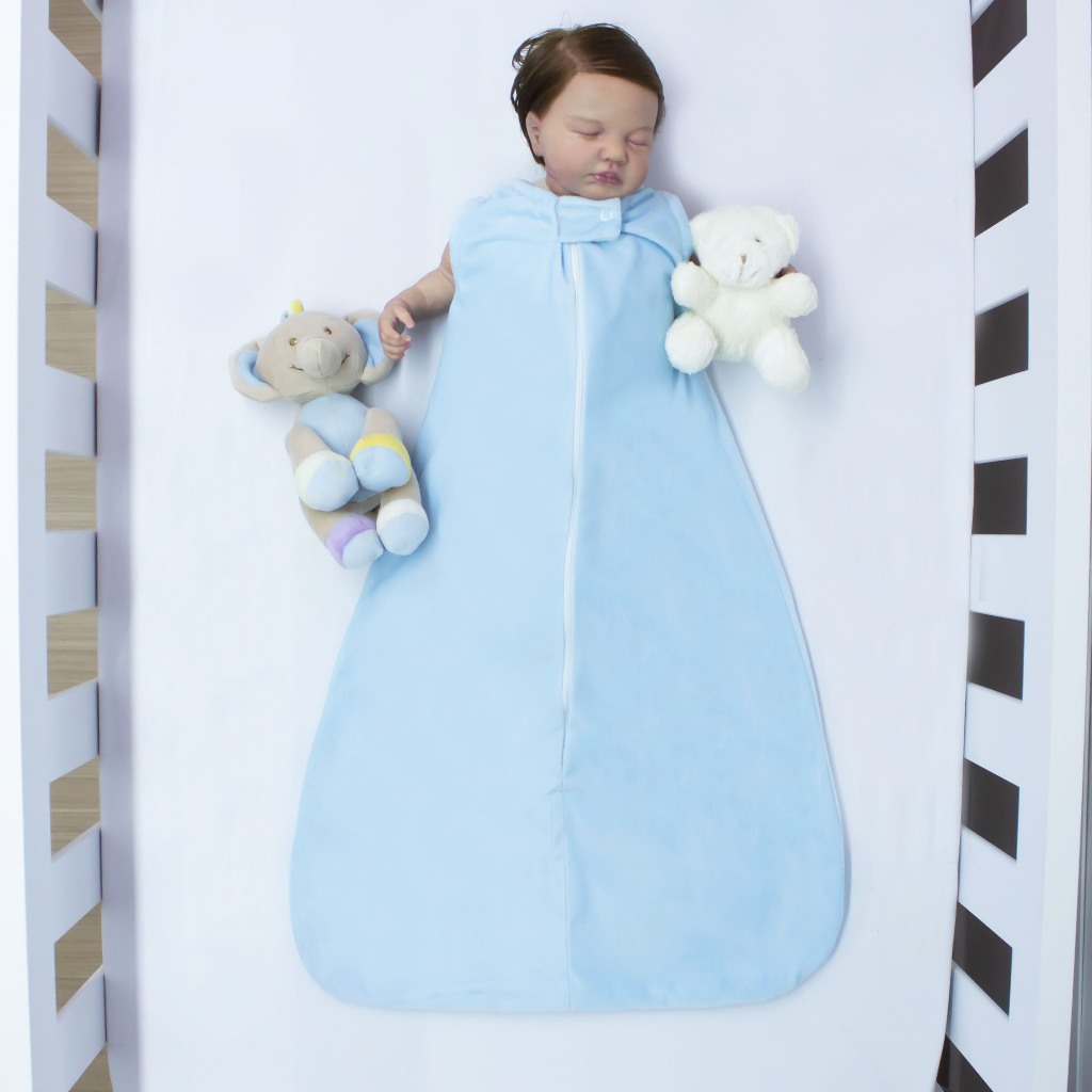 Saco De Dormir Bebê Em Ultra Soft Quentinho Com Zíper - Dia e Noite - 72x45 cm - Azul Bebê