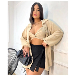 Conjunto Kimono Camisa e Croped Estiloso