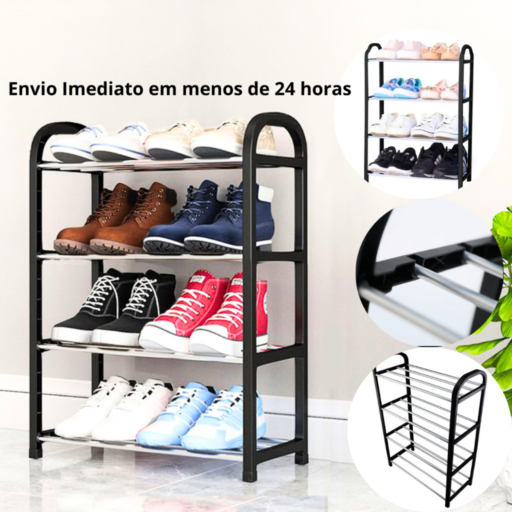 Sapateira Prateleira Modular 4 Andares Desmontável Organizador de Sapatos Tênis 8 Pares