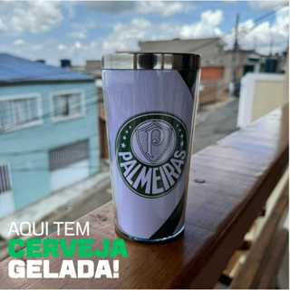 Copo Térmico Personalizado Inox Interno Palmeiras Alviverde Verdão 450 ml Cerveja, Chopp