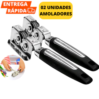 Kit 02 Afiadores Amolador De Facas E Tesouras Profissional Com Cabo Aço Inox 6 Roldanas Durável Afia Com Qualidade