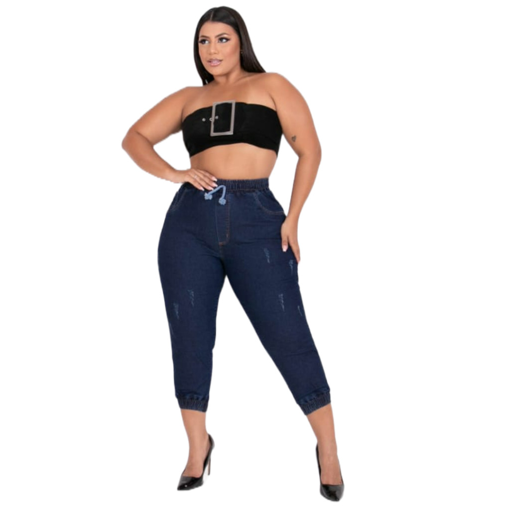 Calça Joguer Feminina Plus Size Lycra Cós De Elástico