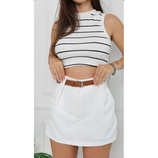 Shorts saia feminino com cinto de alfaiataria