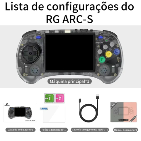 Console Portátil VideoGame Retro Anbernic RG Arc S 64gb Preto Transparente