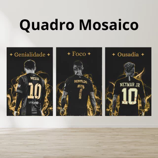 Cr7, Messi e Neymar Quadro Decorativo Mosaico MDF 30x60cm