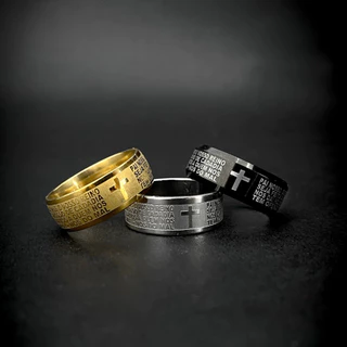 Anel Aço Inoxidável Masculino Feminino Oração Pai Nosso Preto Dourado Ouro Prata Cruz Crucifixo