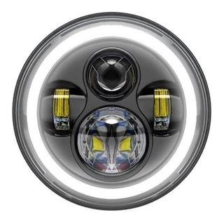 Farol 7 polegadas DRL Angel Eyes H4 Moto Yamaha, Harley Davison Redondo 30w 6000K 12V-24V