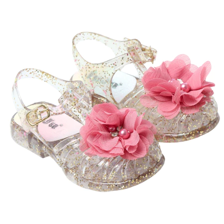 Sandália infantil dourada flor pérola Juju Shoes