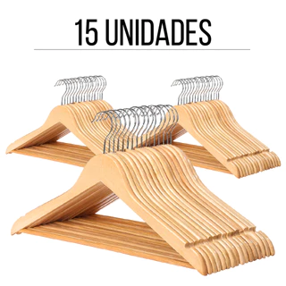 Kit 15 Cabides Madeira Premium para Roupas Marfim Atacado Envernizados