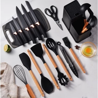 Kit 19 Peças Jogo de Utensílios de Cozinha em Silicone Completo Antiaderente e Resistente ao calor