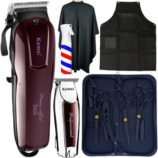 Kit Tesoura Barbeiro Cabeleireiro E Maquina de Cortar Cabelo Maquina de Acabamento Capa Avental e Borrifador