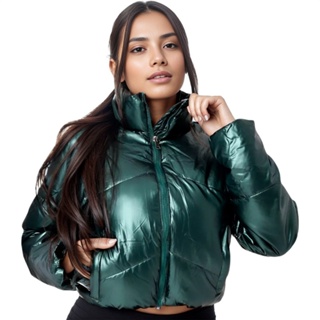 Casaco Feminino Jaqueta Puffer Cropped Metalizado Bomber Top Blusa Feminina Jaqueta Feminina Blusa Puffer