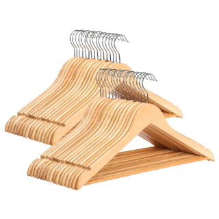 Kit 10 Cabide Madeira Premium para Roupas Marfim Atacado Verniz Cabides