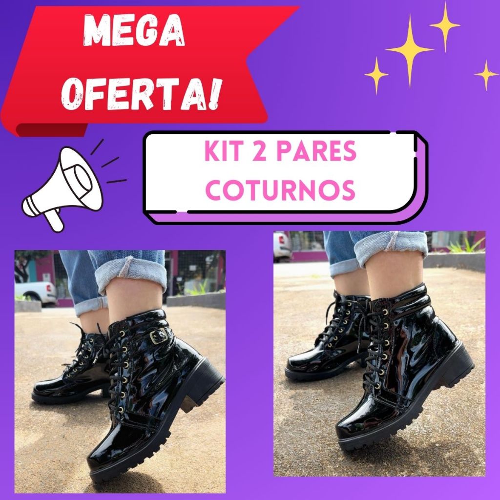 Bota coturno casual feminina fashion tratorada verniz