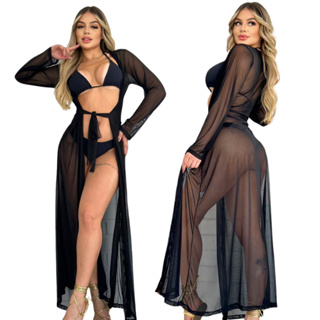Saida de Praia Kimono Tule Sexy com Amarração Tulum