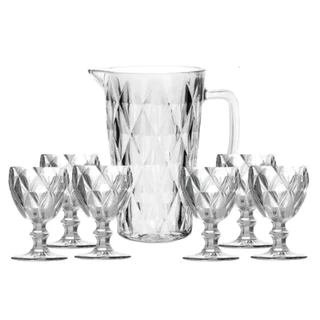 Jogo 6 Taças Diamante Vidro 260ml + Jarra de Vidro Vitral 1L KeHome 88034