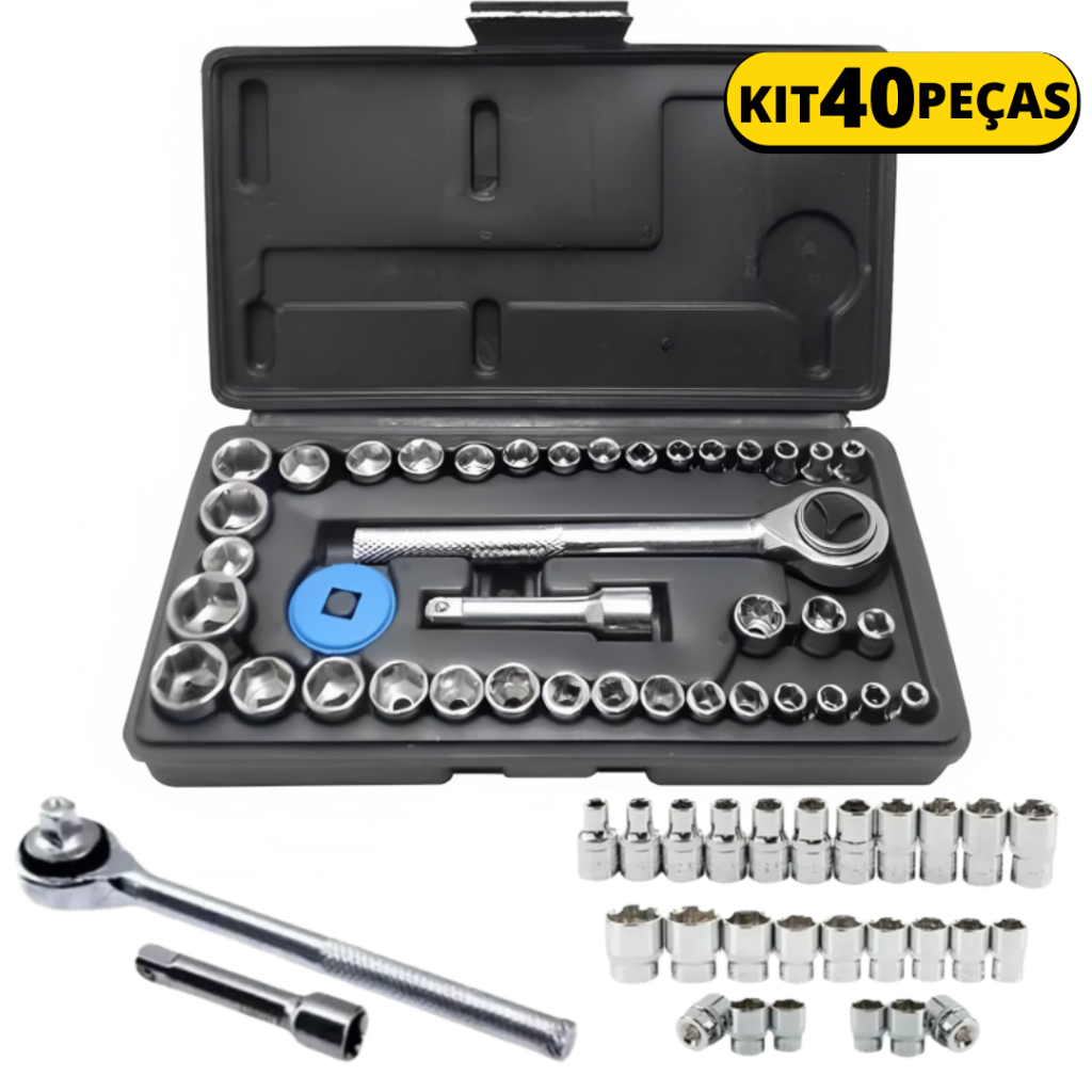 Kit Jogo De Soquete Chave Catraca Reversível 1/4 - 40 Peças